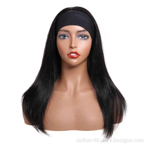 Human Hair Headband Wig For Black Women Long Straight black Wigs Brizilian Raw None Lace High Quality Wholesale Price Human Hair